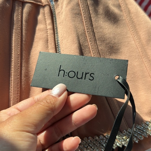 Revolve h:ours Sandy Nude Rhinestone Bustier Top SMALL Corset Coquette Crop - Picture 4 of 9